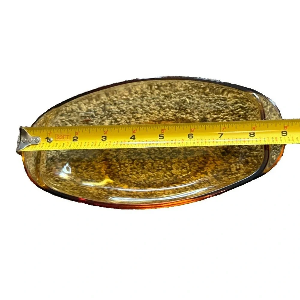 Vtg Amber Glass Oval Baking Dish Casserole 8.5